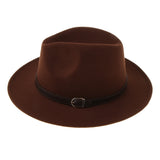 Maxbell Vintage Handmade Wool Fedora Hat Leather Belt Trilby Hat Coffee