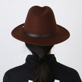 Maxbell Vintage Handmade Wool Fedora Hat Leather Belt Trilby Hat Coffee