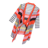 Women's 3/4 Sleeve Irregular Stripe Open Front Shawl Kimono Cardigan Red L