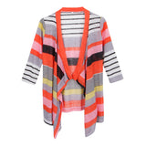 Women's 3/4 Sleeve Irregular Stripe Open Front Shawl Kimono Cardigan Red L