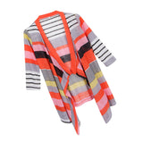 Women's 3/4 Sleeve Irregular Stripe Open Front Shawl Kimono Cardigan Red L