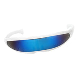 Futuristic Narrow Cyclops Color Mirrored Lens Visor Sunglasses White Frame Blue Mirrored