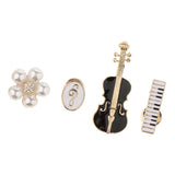 Maxbell 4 Pcs Women Heart Bowknot Crystal Violin Piano Flower Brooch Pins Sets Type3