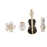 Maxbell 4 Pcs Women Heart Bowknot Crystal Violin Piano Flower Brooch Pins Sets Type3