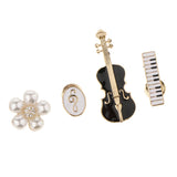 Maxbell 4 Pcs Women Heart Bowknot Crystal Violin Piano Flower Brooch Pins Sets Type3