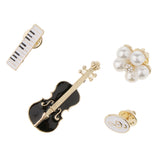 Maxbell 4 Pcs Women Heart Bowknot Crystal Violin Piano Flower Brooch Pins Sets Type3