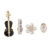 Maxbell 4 Pcs Women Heart Bowknot Crystal Violin Piano Flower Brooch Pins Sets Type3