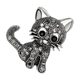 Maxbell Retro Cute Rhinestone Paved Wedding Bouquet Cat Brooch Pin Jewelry Black