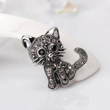 Maxbell Retro Cute Rhinestone Paved Wedding Bouquet Cat Brooch Pin Jewelry Black