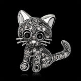 Maxbell Retro Cute Rhinestone Paved Wedding Bouquet Cat Brooch Pin Jewelry Black