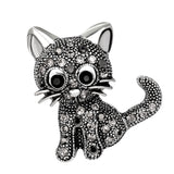 Maxbell Retro Cute Rhinestone Paved Wedding Bouquet Cat Brooch Pin Jewelry Black