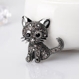 Maxbell Retro Cute Rhinestone Paved Wedding Bouquet Cat Brooch Pin Jewelry Black