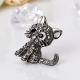 Maxbell Retro Cute Rhinestone Paved Wedding Bouquet Cat Brooch Pin Jewelry Black