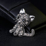 Maxbell Retro Cute Rhinestone Paved Wedding Bouquet Cat Brooch Pin Jewelry Black