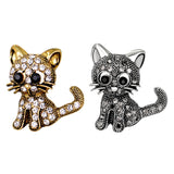 Maxbell Retro Cute Rhinestone Paved Wedding Bouquet Cat Brooch Pin Jewelry Black