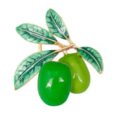 Maxbell Rhinestones Vivid Fruit Olive Pattern Brooch Pin Fashion Jewelry Green