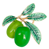 Maxbell Rhinestones Vivid Fruit Olive Pattern Brooch Pin Fashion Jewelry Green