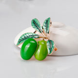 Maxbell Rhinestones Vivid Fruit Olive Pattern Brooch Pin Fashion Jewelry Green