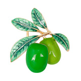 Maxbell Rhinestones Vivid Fruit Olive Pattern Brooch Pin Fashion Jewelry Green