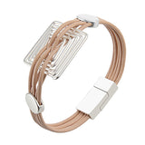 Maxbell Handmade PU Leather Multi Layer Bracelet Wrap Braided Cuff Bangle Pink