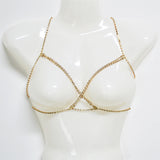 Maxbell Crystal Rhinestone Bra Chest Body Chain Necklace Fashion Jewelry Gold