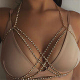 Maxbell Crystal Rhinestone Bra Chest Body Chain Necklace Fashion Jewelry Gold