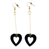 Maxbell Vintage Wooden Earings Heart Drop Lady Girls Hook Earrings Jewelry Black