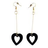 Maxbell Vintage Wooden Earings Heart Drop Lady Girls Hook Earrings Jewelry Black