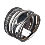 Maxbell Braided Wide Multi-layer PU Leather Volcanic Stone Magnet Bracelet Grey