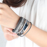 Maxbell Braided Wide Multi-layer PU Leather Volcanic Stone Magnet Bracelet Grey