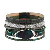 Maxbell Braided Wide Multi-layer PU Leather Volcanic Stone Magnet Bracelet Green