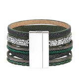 Maxbell Braided Wide Multi-layer PU Leather Volcanic Stone Magnet Bracelet Green