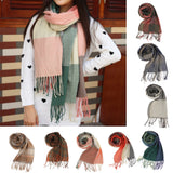 Maxbell Women Warm Long Cashmere Scarf Shawl Tassels Pashmina Grid Pink and Green