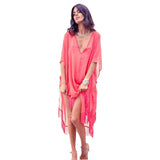 Maxbell Women Sexy Chiffon Cardigan Bikini Cover UP Tassels Beach Dress Swimwear Red