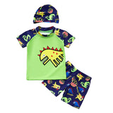 Maxbell Boys Kids Swimwear Rash Guard Swimming Costume with Cap Dinosaur Green 4XL