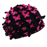 Maxbell Elastic Swim Cap Swimming Pool Hat Butterfly for Long Women Girls Fushia