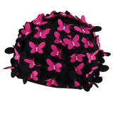 Maxbell Elastic Swim Cap Swimming Pool Hat Butterfly for Long Women Girls Fushia