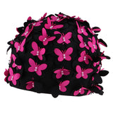 Maxbell Elastic Swim Cap Swimming Pool Hat Butterfly for Long Women Girls Fushia