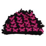 Maxbell Elastic Swim Cap Swimming Pool Hat Butterfly for Long Women Girls Fushia