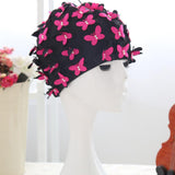 Maxbell Elastic Swim Cap Swimming Pool Hat Butterfly for Long Women Girls Fushia