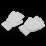 Maxbell Winter Warm Plush Mittens Half Finger Short Fingerless Sports Gloves White