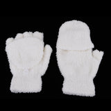 Maxbell Winter Warm Plush Mittens Half Finger Short Fingerless Sports Gloves White