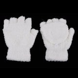 Maxbell Winter Warm Plush Mittens Half Finger Short Fingerless Sports Gloves White