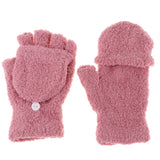 Maxbell Winter Warm Plush Mittens Half Finger Short Fingerless Sports Gloves Pink