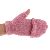 Maxbell Winter Warm Plush Mittens Half Finger Short Fingerless Sports Gloves Pink