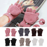 Maxbell Winter Warm Plush Mittens Half Finger Short Fingerless Sports Gloves Pink