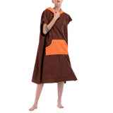 Maxbell Unisex Surf Beach Poncho Towel Wetsuit Changing Robe & Hood, Pocket Brown