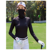 Maxbell Elastic Women Golf Cooling T shirt Rash Guard with Anti-UV Mask Black S