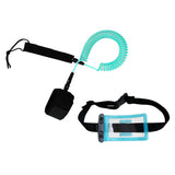 Maxbell 10ft Coiled SUP Leash Leg Rope with Waterproof Wallet Dry Bag Light Blue