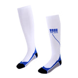 Maxbell 1 Pair Anti-Slip Compression Socks Sports Long Sock White and Blue Gray